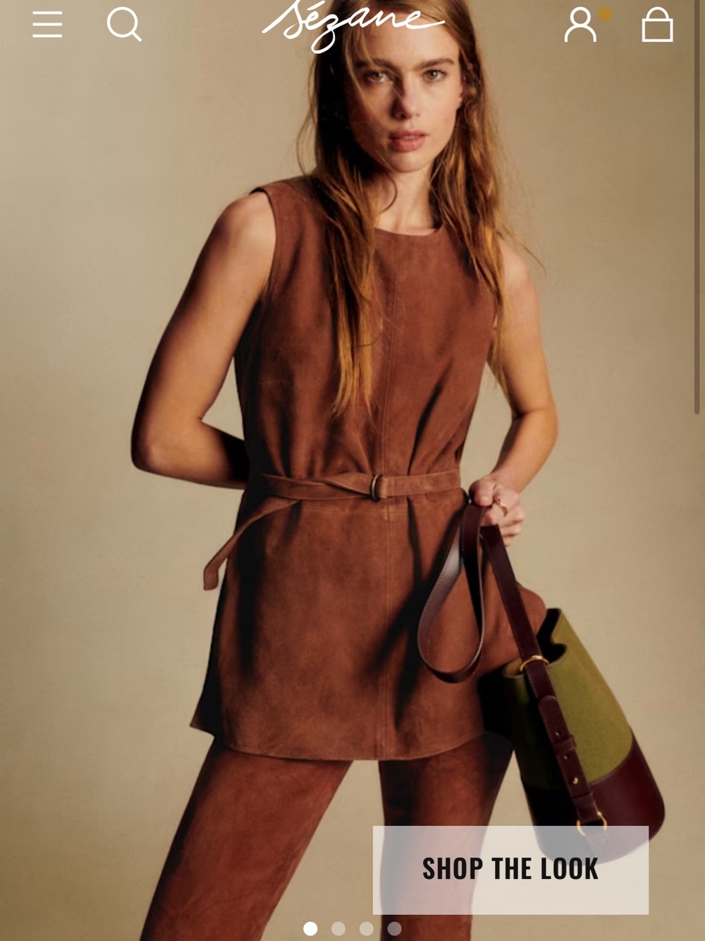 Sézane Brown Suede Sleeveless Tunic Top
